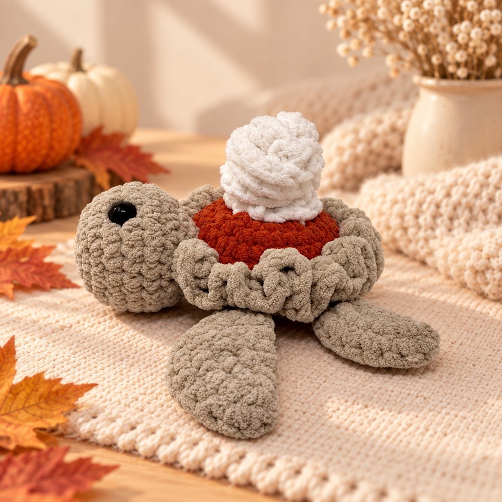 Handmade Crochet Pumpkin Pie Turtle Plush Fall Thanksgiving Decor